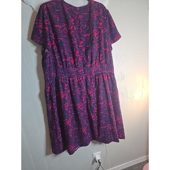 Sejour A-line Shirt Dress Plus 22W Blue Neon Pink Graffiti Office Casual Pockets - Picture 5 of 6
